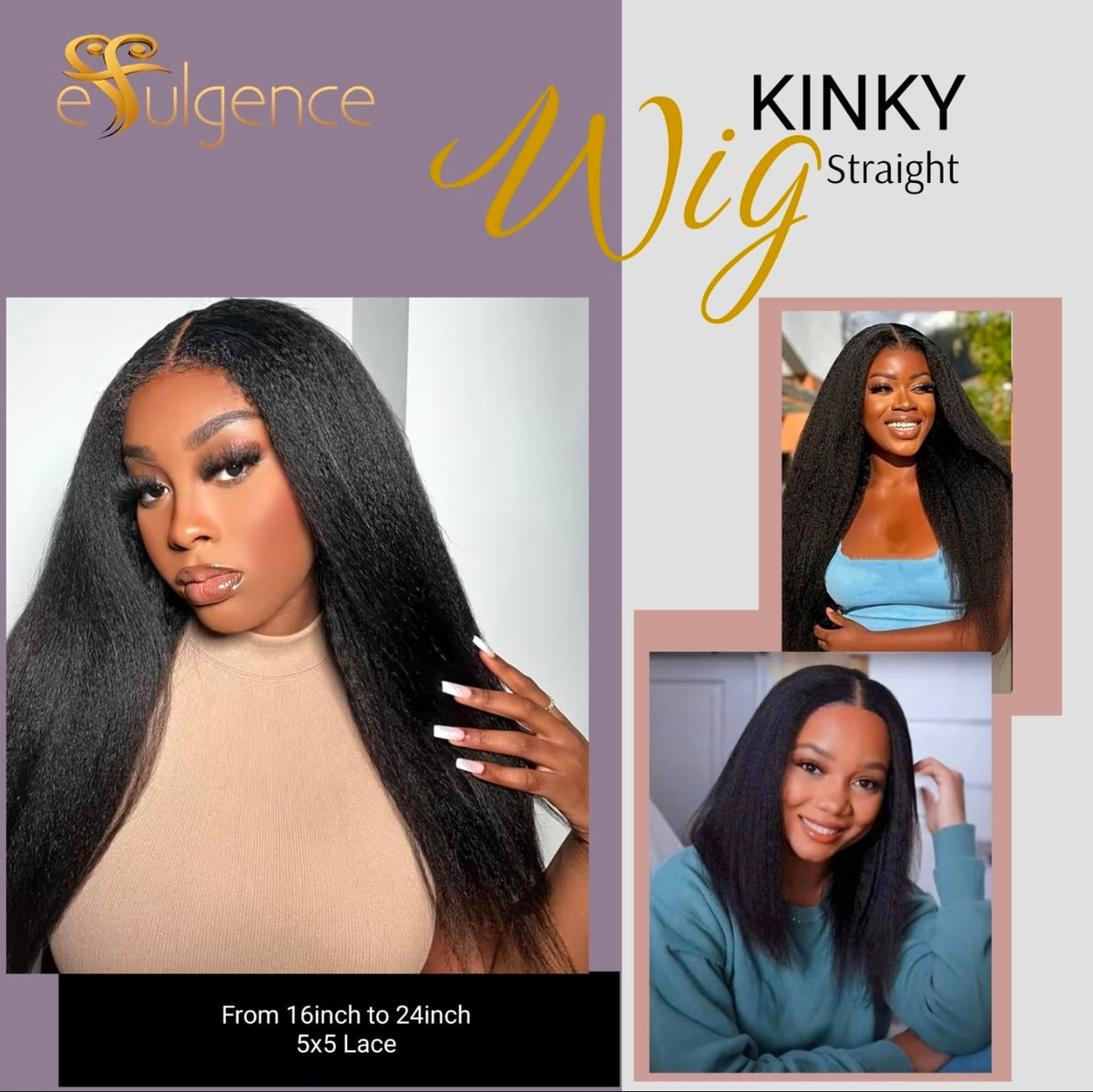 Glueless Kinky Straight Wig (180 Density)