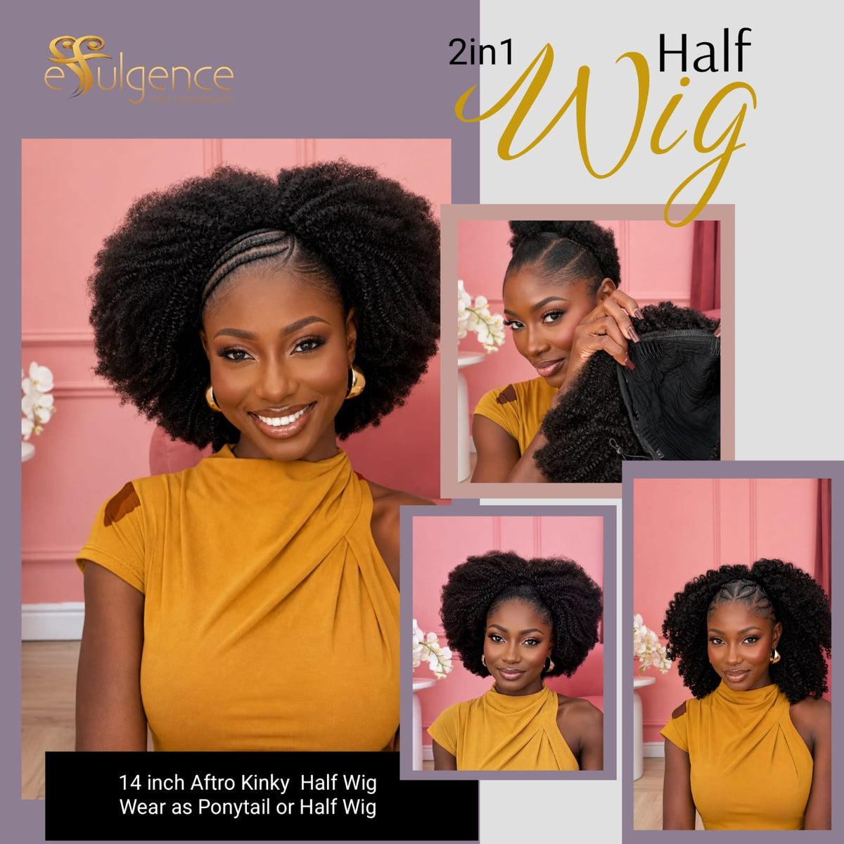 2in1 Afro Kinky Half Wig